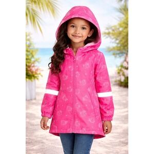 H&M Hello Kitty Raincoat Girls 2-4Y Pink Hooded Reflective Jacket Sanrio Kawaii